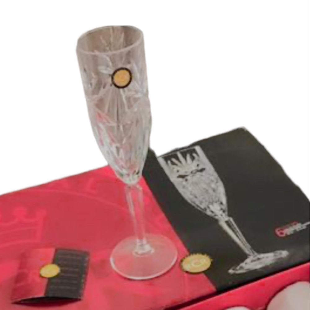 New set of 6 Royal Crystal Rock champagne flute glasses made in Italy